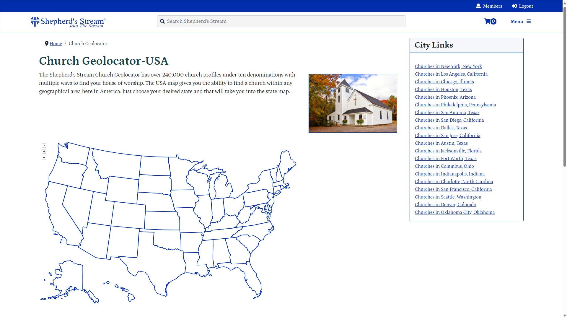 Church Geolocator USA map